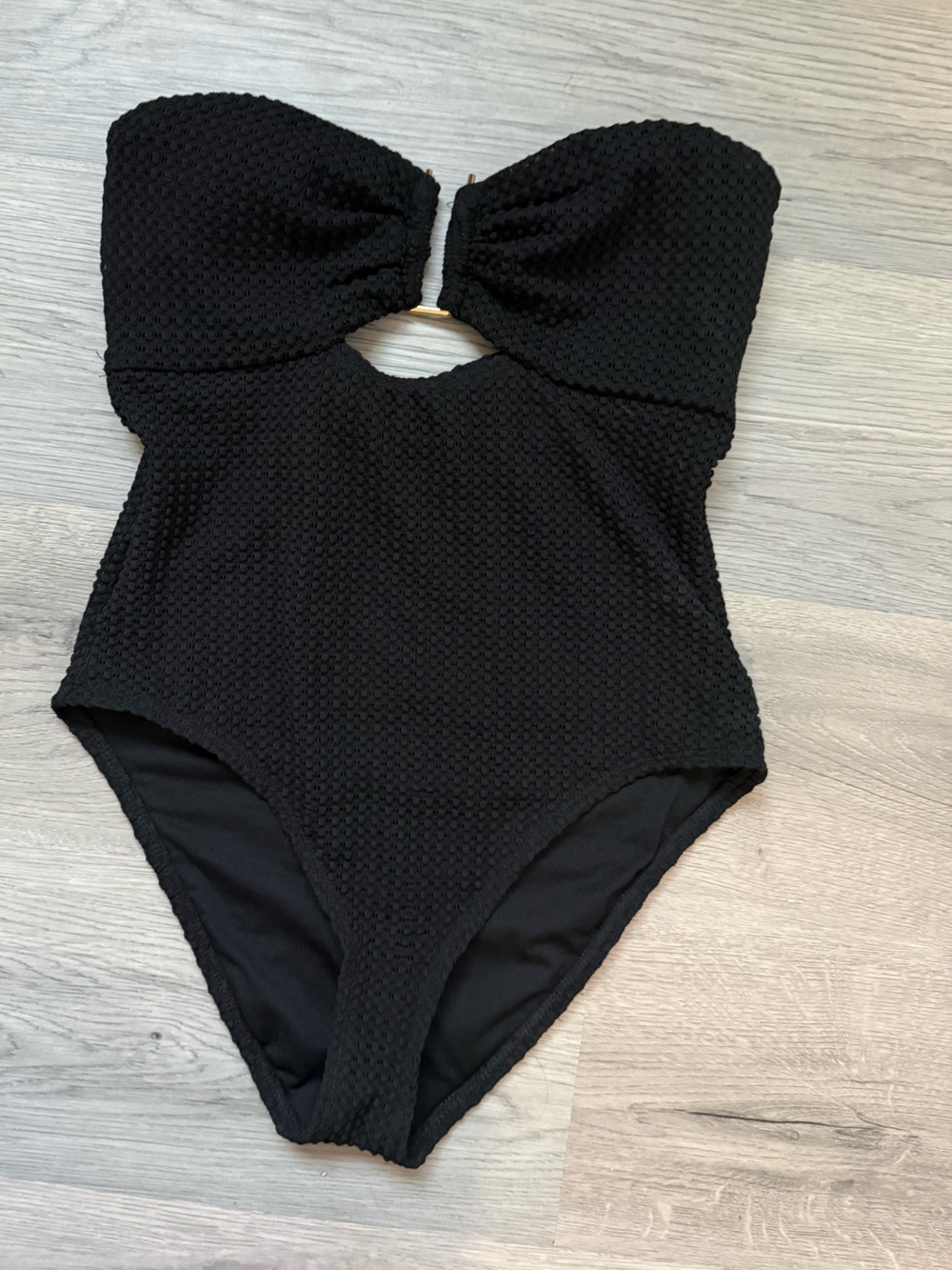Shade & Shore Black Textured Strapless One-Piece Swimsuit